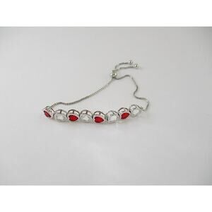 2007 NIP Macy's Sterling Silver 925 Ruby Red Heart Stones Adj Bracelet MSRP $100